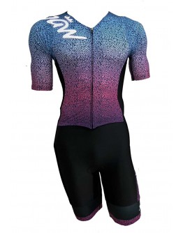 Men's Triathlon Suit with short sleeves RIPPLE -Red Blue